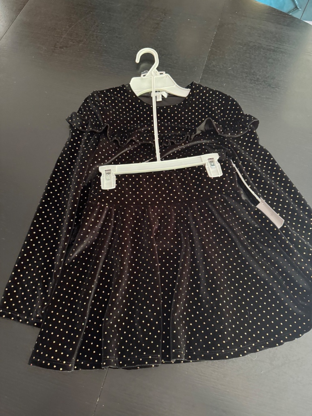 Between Kids Black Velvet Gold Polka Dot Dress NWT Size 8 - Picture 2 of 4